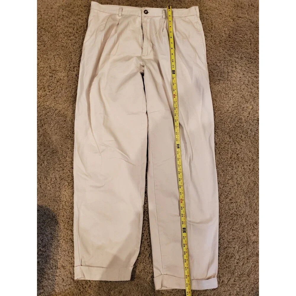Vintage Chaps Ralph Lauren Pants Mens 36x32 Beige Pleated Cuffed Cotton Chino